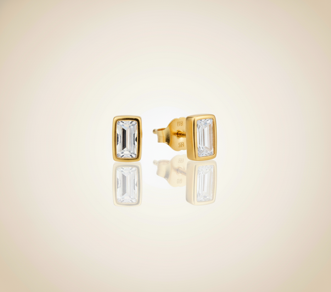 Gold Tone Stud Earrings with Multi Crystals