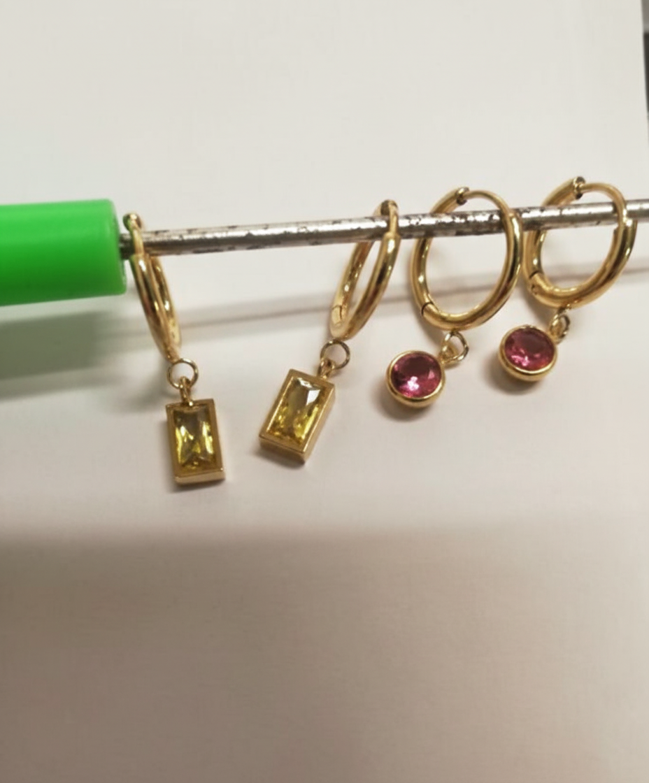 Gold Tone Huggie Earrings with Multi Crystals