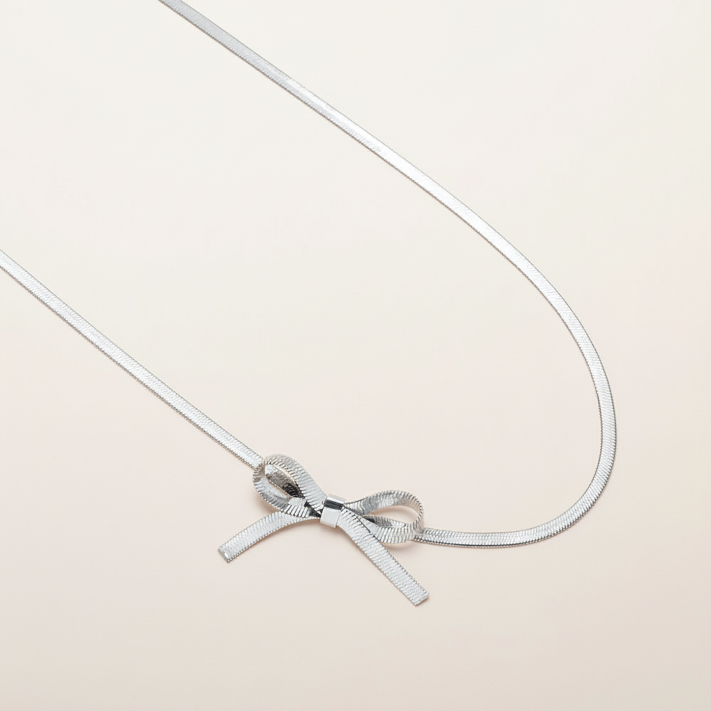 Gold Ribbon Choker Necklace - Silver
