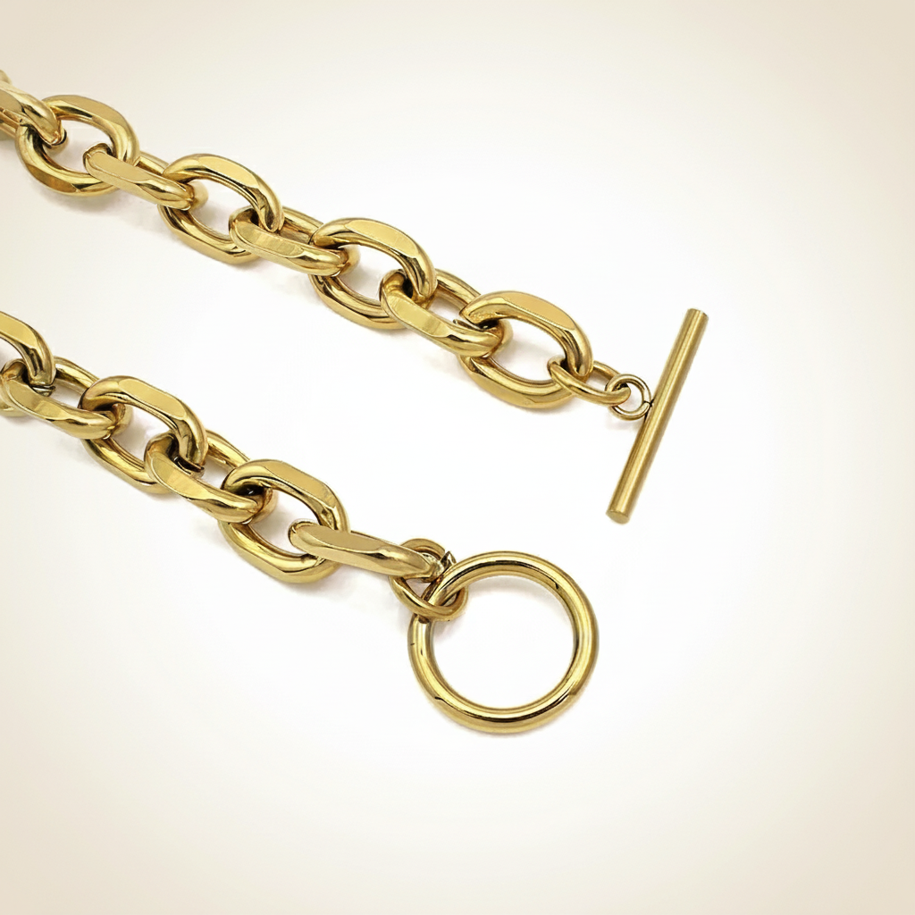 11mm Wide Link Necklace - Gold color