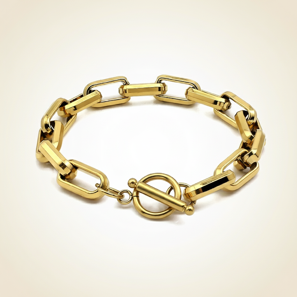 Bevel Edge T Clasp Bracelet - Gold Color