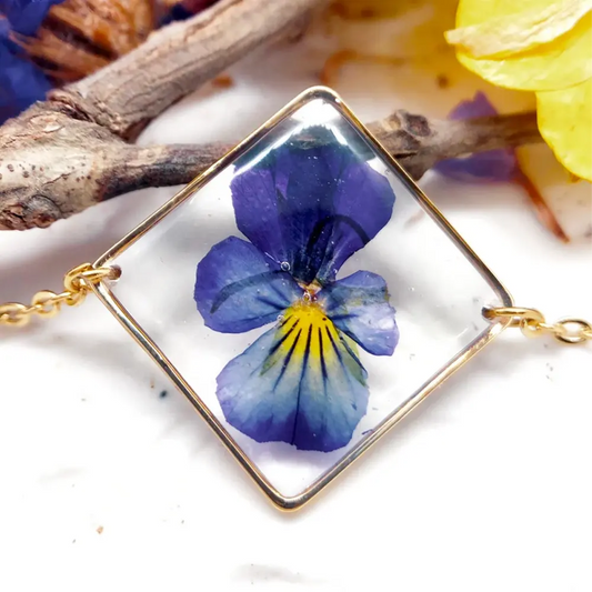 Pressed Flower Square Pendant Bracelet