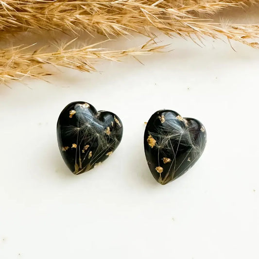 Black Resin Heart Earrings