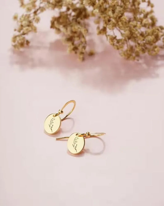 Flower Engraved Disc Earrings