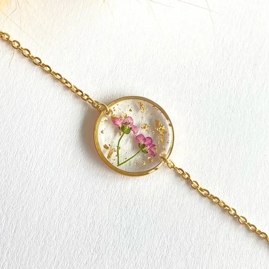 Pressed Flower Circular Pendant Necklace