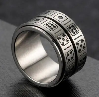 Dice Engraved Titanium Spinner Ring