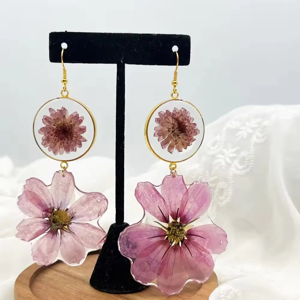 Pressed Flower Pendant Drop Earrings