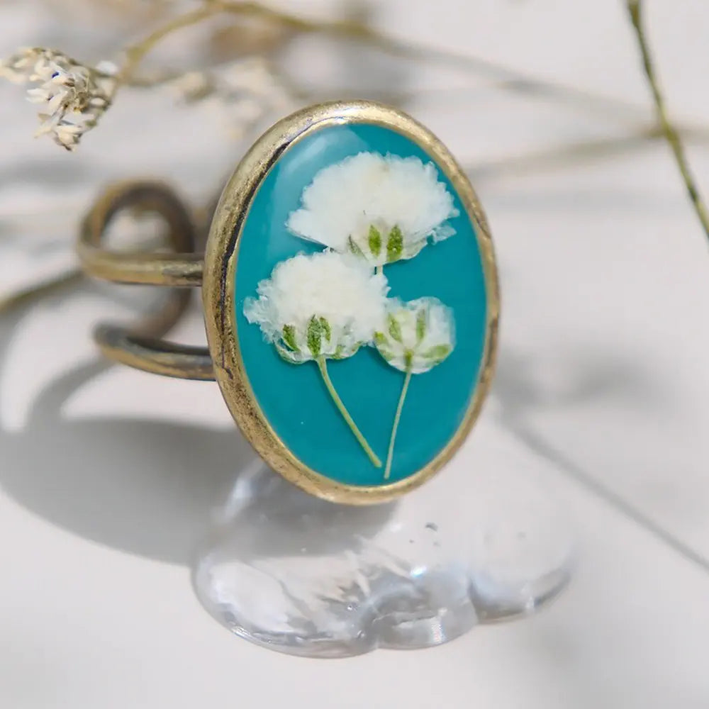 Vintage Copper and Pressed Flower Ring