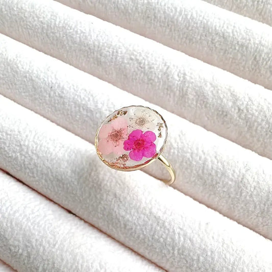 Pink Pressed Flower Resin Ring