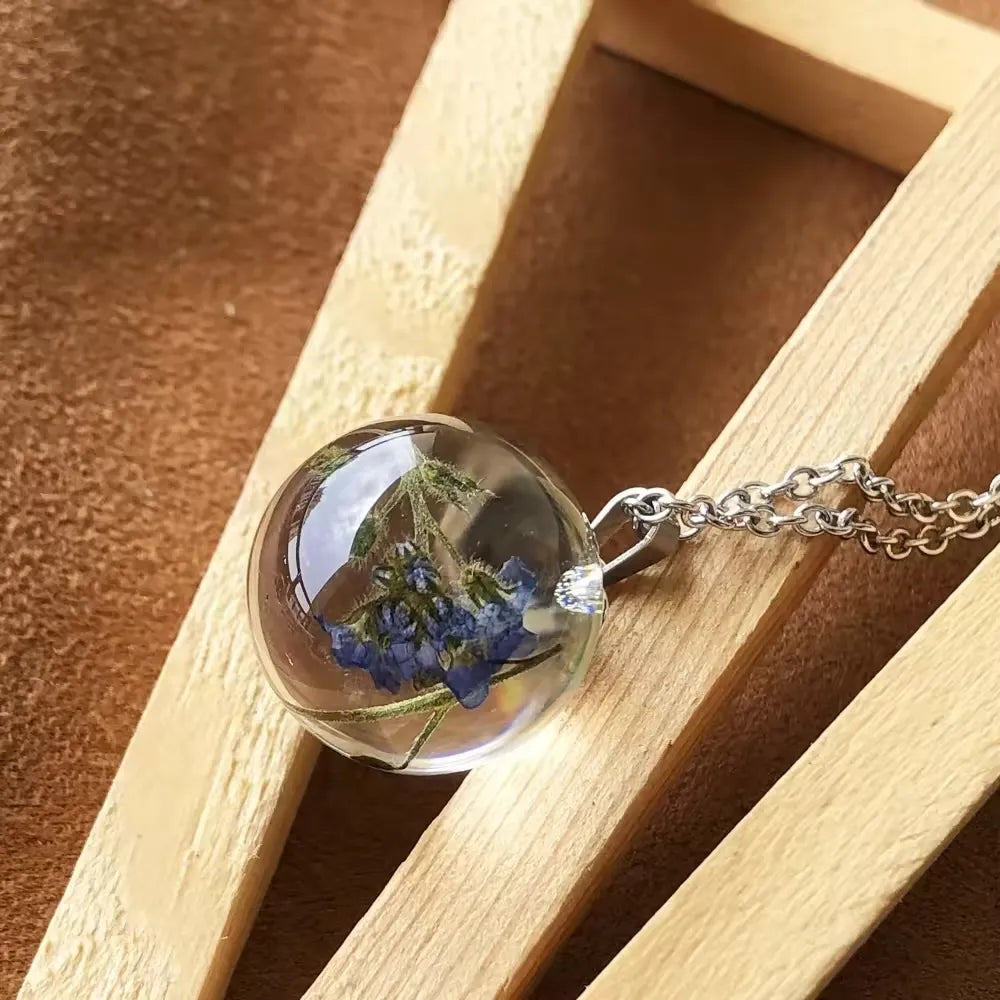 Blue Flower Resin Necklace