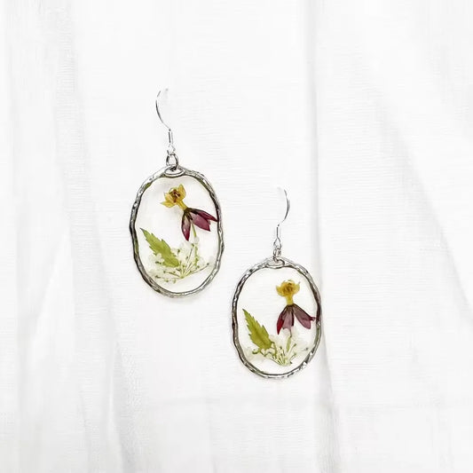 Tropical Flower Natural Oval Earrings