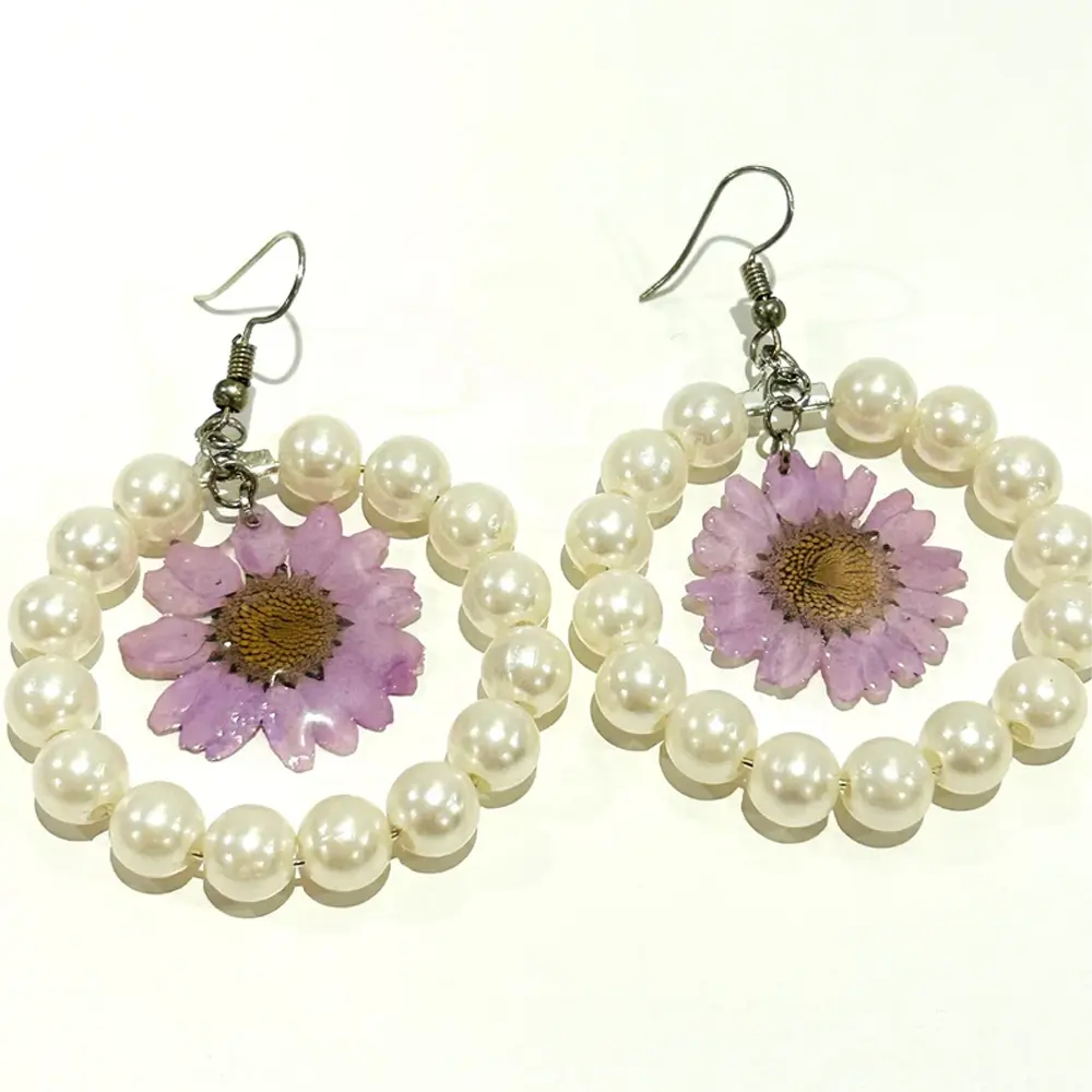 Pearl and Pressed Flower Earrings