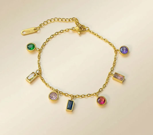 Gold Tone Bracelet with Multi Crystals