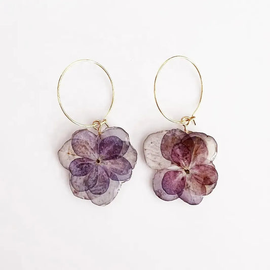 Hydrangea Pressed Flower Earrings