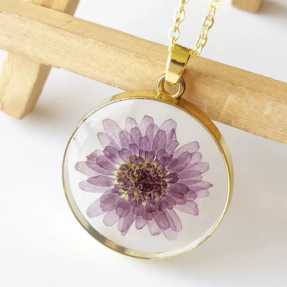 Purple Pressed Flower Necklace