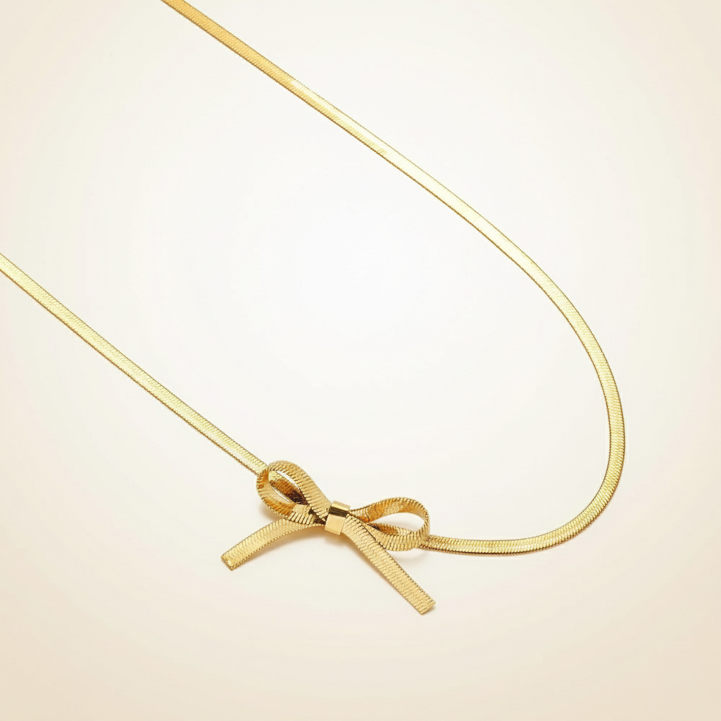 Gold Ribbon Choker Necklace - Gold