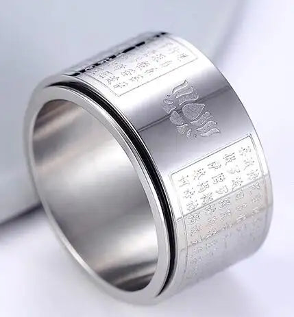 Engraved Buddhist Silver Spinner Ring