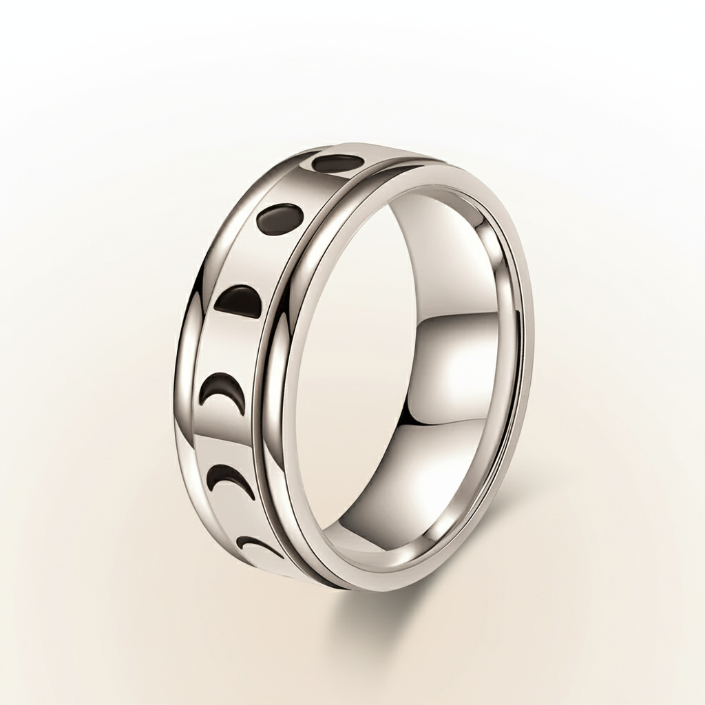 Moon Spinner Ring Assorted Colors - steel silver