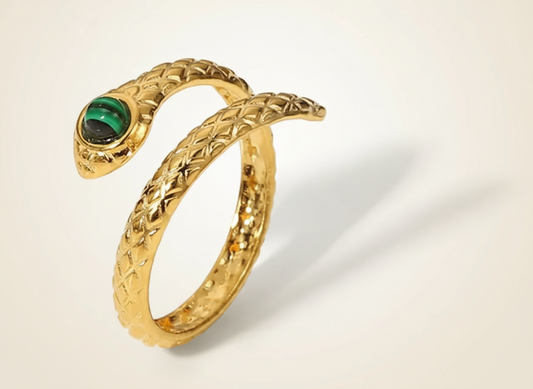 Snake Ring 18K GP Malachite Stone
