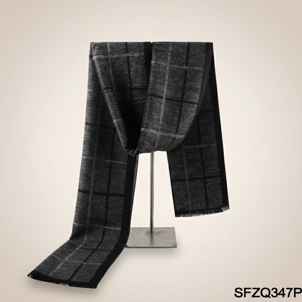 Basket Weave Scarf - Grey Plaid Scarf SRZQ347P