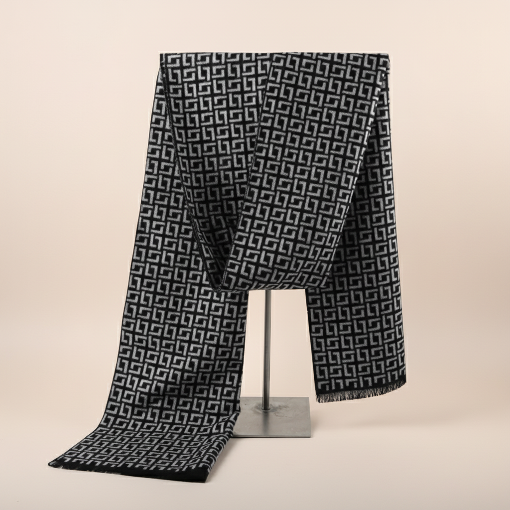 Basket Weave Scarf - Black Paisley Viscose Scarf SRZQ349P