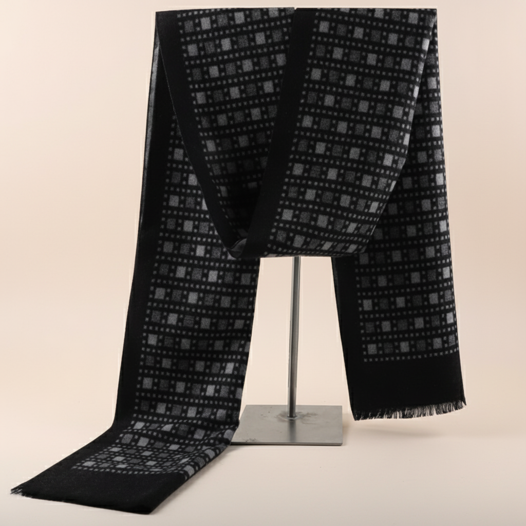 Basket Weave Scarf - Black Checked Scarf SRZQ352P