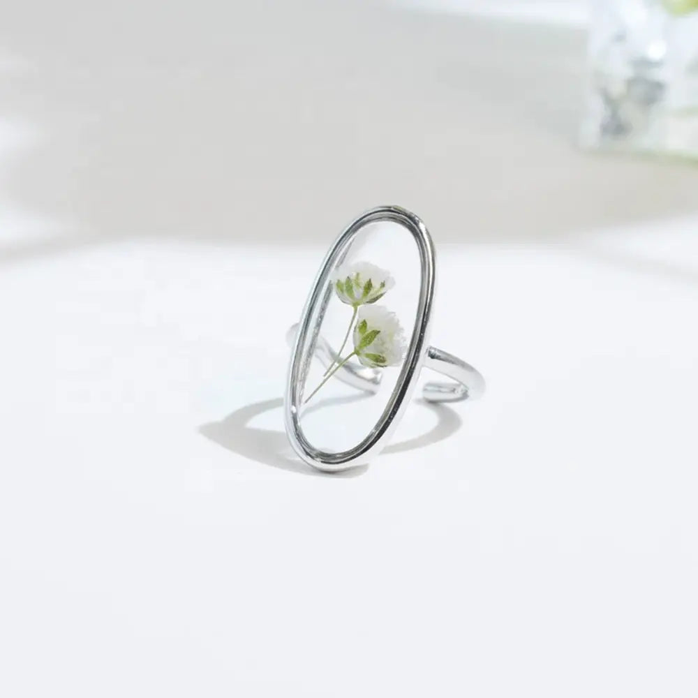 Pressed Flower Oval Ring