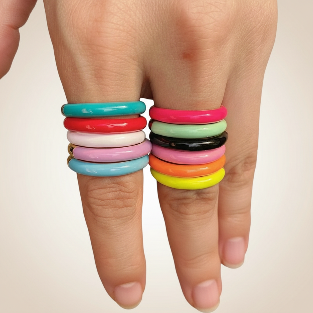 Assorted Enamel Rings - Green