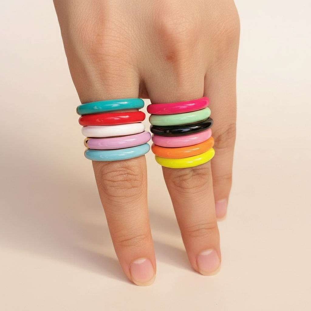 Assorted Enamel Rings - Orange