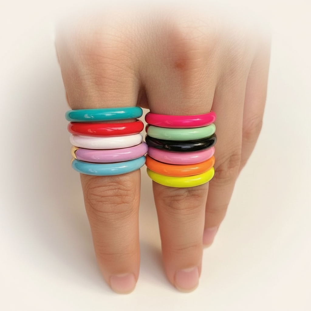 Assorted Enamel Rings - Yellow