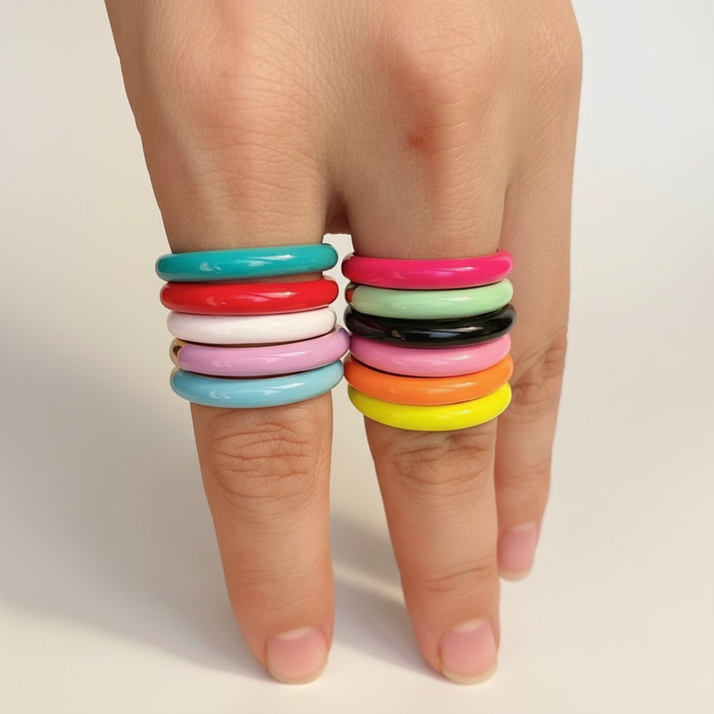 Assorted Enamel Rings - White