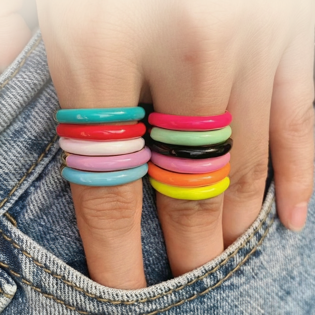 Assorted Enamel Rings - Light Purple