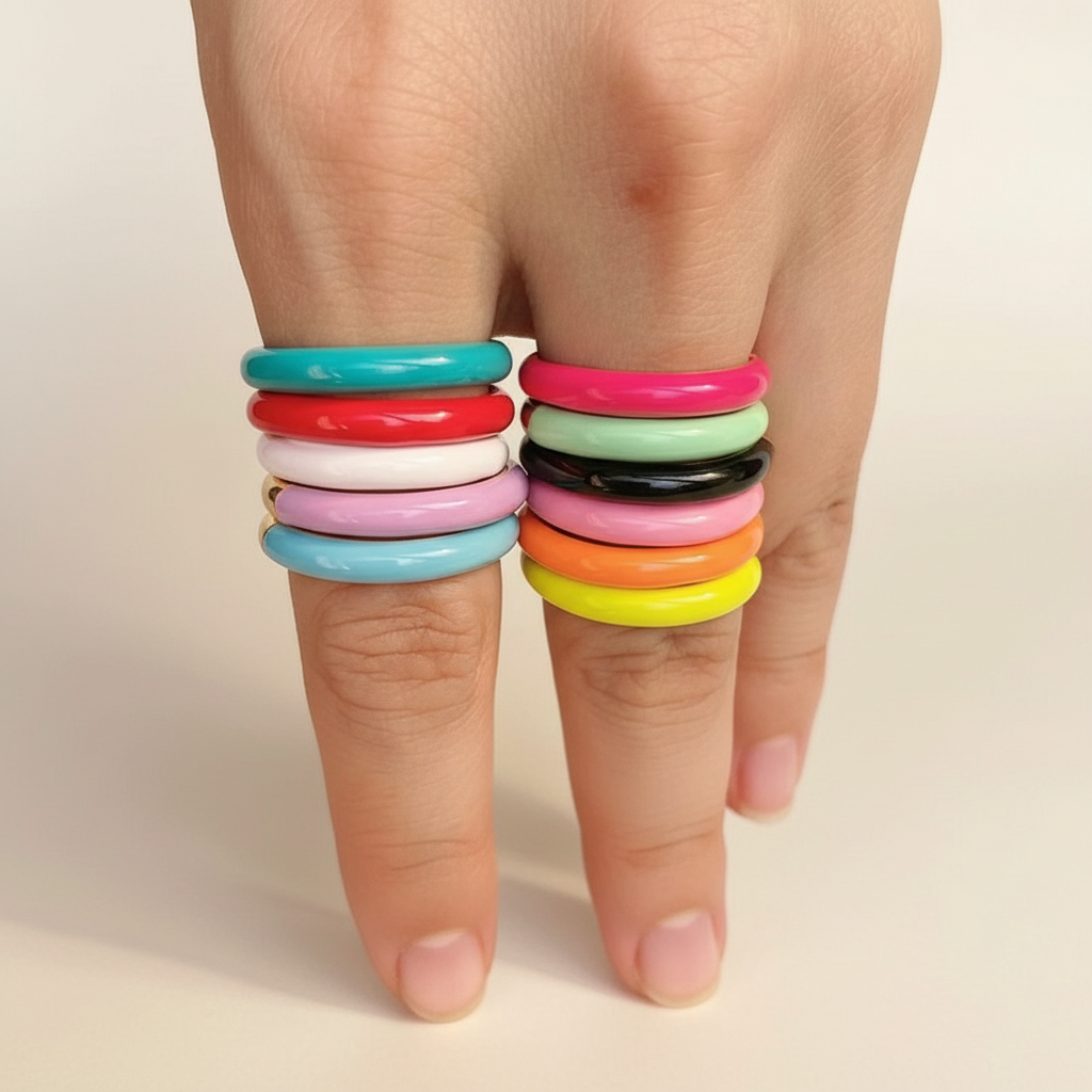 Assorted Enamel Rings - Black