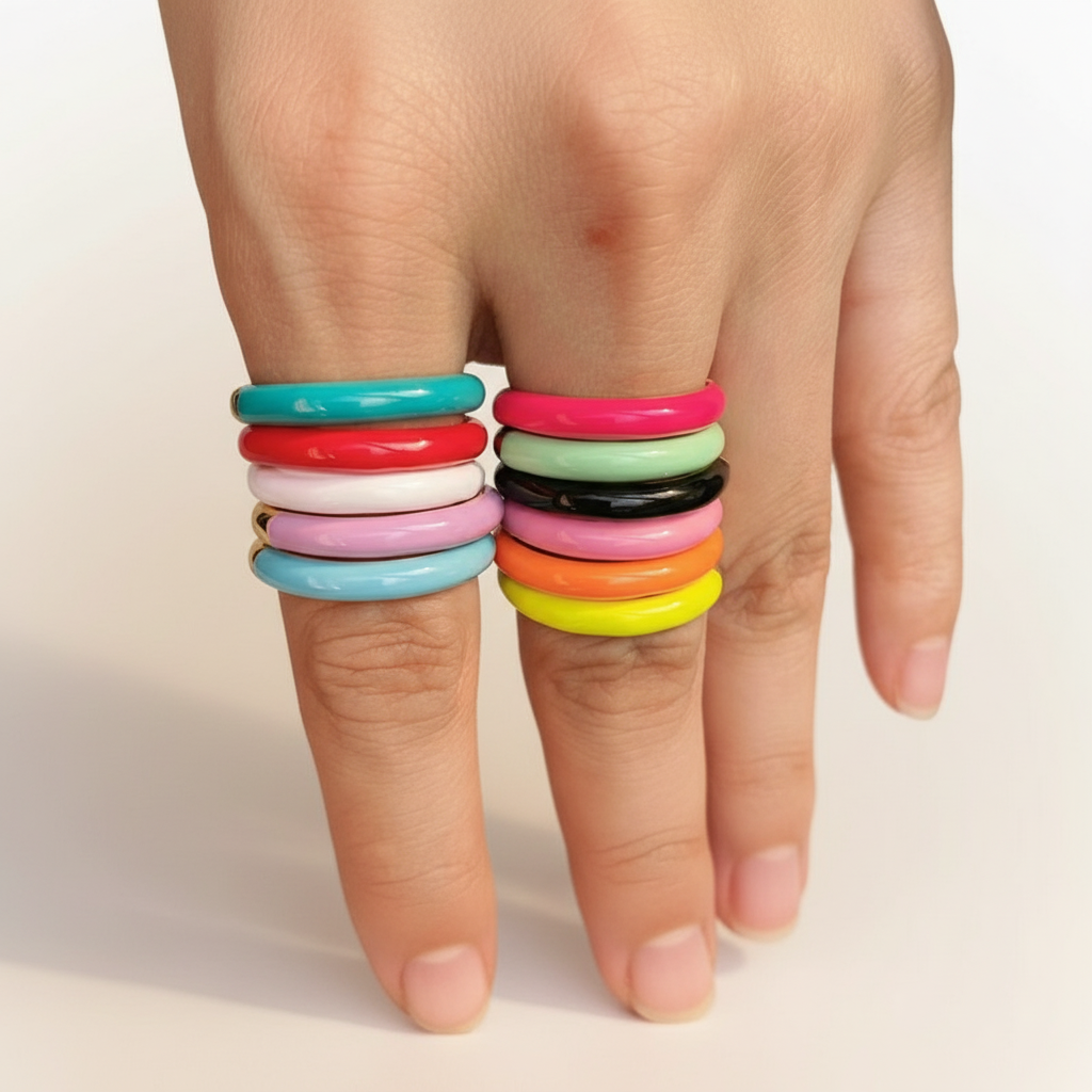 Assorted Enamel Rings - Blue