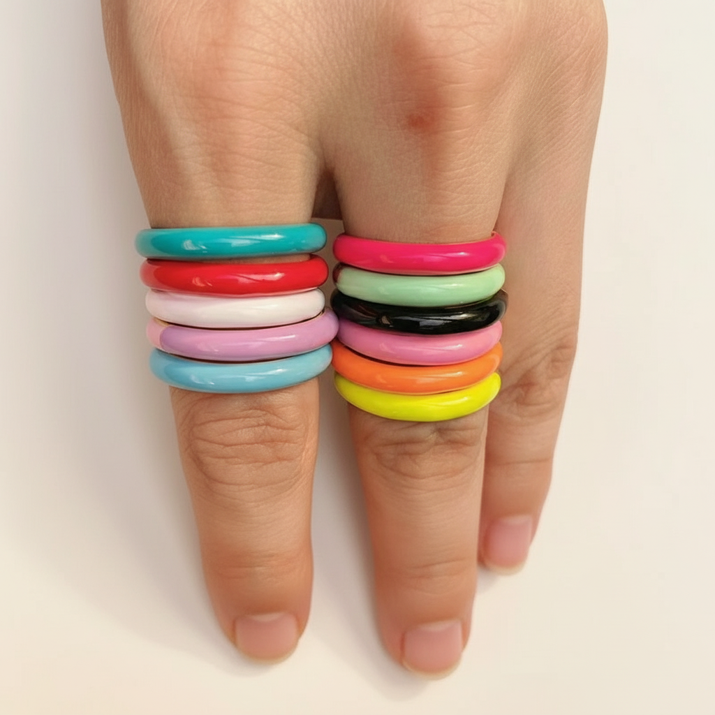 Assorted Enamel Rings - Pink