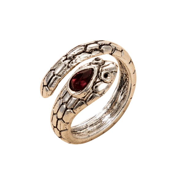 cobra silver plate ring with inlay red glass