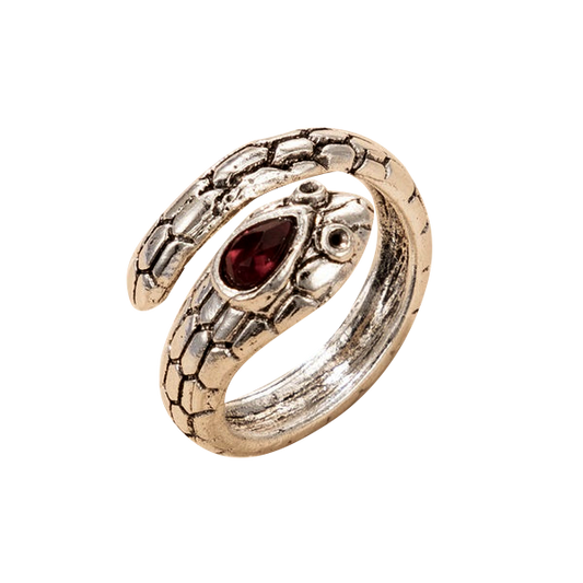 cobra silver plate ring with inlay red glass