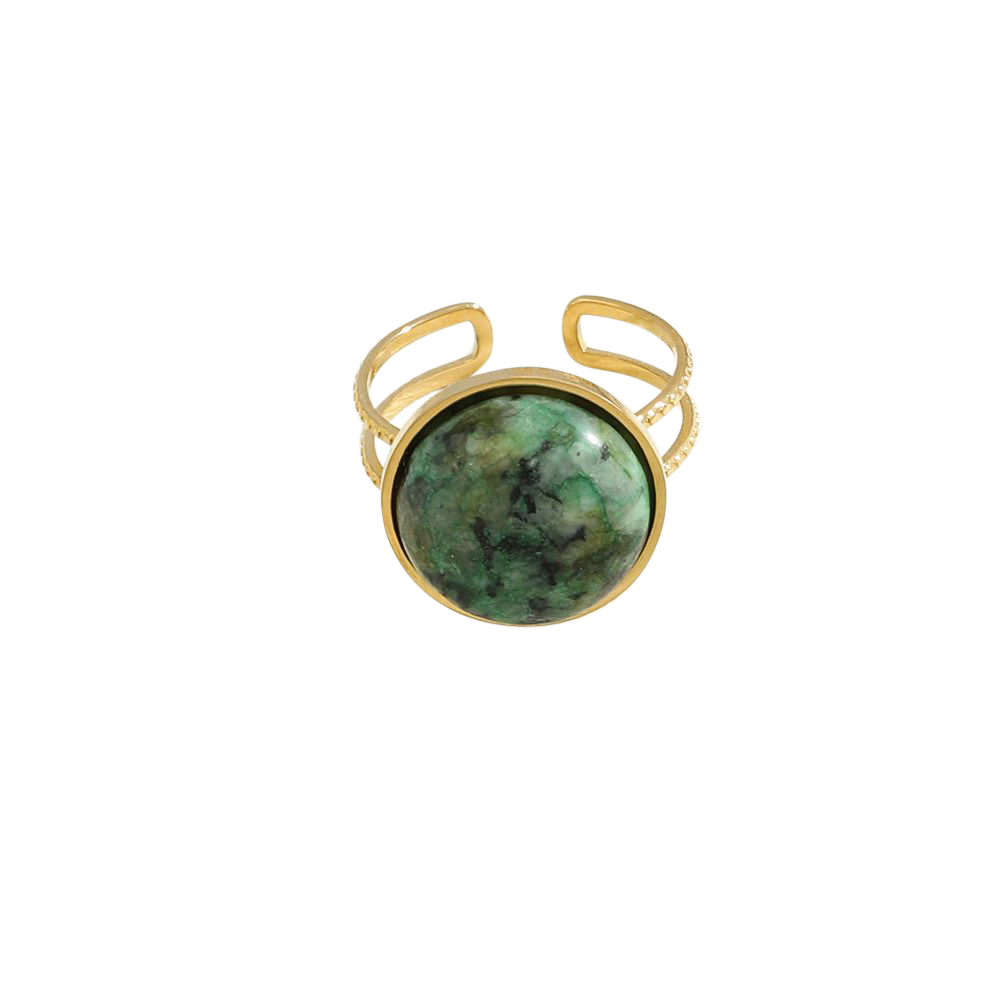 ring gp large green textured stone open