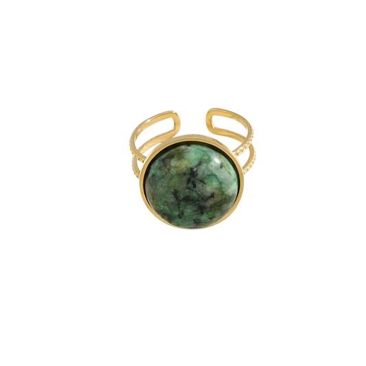 ring gp large green textured stone open