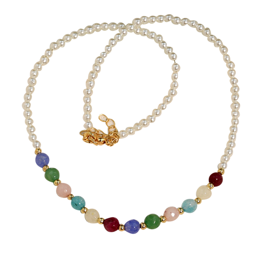 Round muti-stone beaded necklace